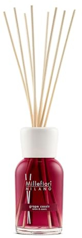 Millefiori 7DDGC Grape Cassis Raumduft Diffuser 250 ml Natural inklusive Stäbchen, Glas, Braun, 8.5 x 31.1 x 7.3 cm