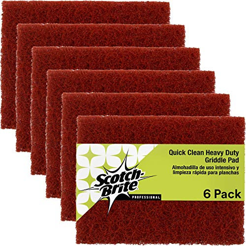 3M Scotch-Brite, Quick Clean Heavy Duty Scour, 4 in x 5.25 in, 6 Pads/Pack, for Baked On Food and Cooking Oils, Use on Hot or Cool Griddle, Orange