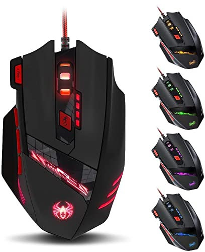 zelotes Souris Gamer Filaire,9200DPI,8 Boutons Programmables,Haute Performance,8 Blocs de Poids,RVB,Conception Ergonomique,Souris de Jeu pour PC,Ordinateur Portable,Mac,Noir