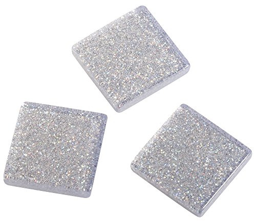 Rayher Acryl Mosaik Steine, Glitter, transparent, silver shadow, 1x1cm, ca. 205 Stück, Box 50 g, quadratisch, Kunststoffsteine, Kunststoffmosaik durchscheinend, 14542861