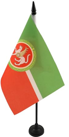 AZ FLAG Drapeau de Table République du Tatarstan 21x14 cm Socle Plastique | Usage intérieur Drapeau de bureau des Tatars finition cousue et bords renforcés avec mât en plastique et socle en plastique