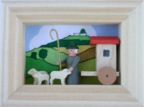 Miniatur im Rähmchen Schäferei Seiffen 7cm Miniaturstube Erzgebirge NEU