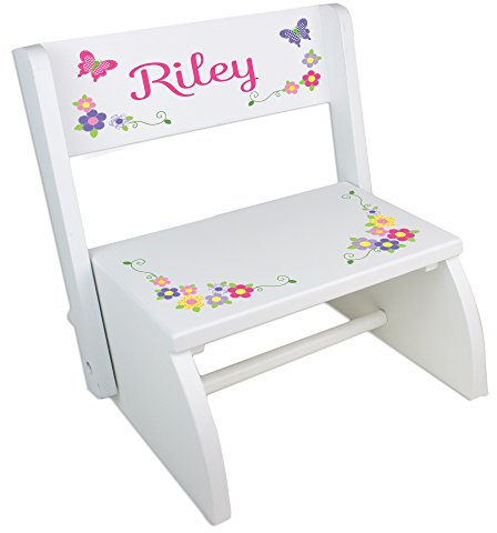 My Bambino Personalized Pink Purple Butterfly Step Stool Bench Girl's