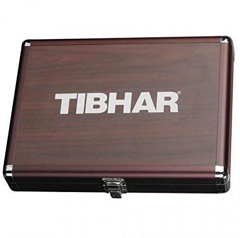 Tibhar Tischtennis Schläger-Koffer Alum Cube Premium II für 1 Schläger und 3 Bälle |eckig| Tischtennis Schlägertasche | blau | Holz | Silber