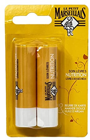 Le Petit Marseillais Lip Balm with Shea Butter, Almond and Argan Oil 2 x 4.9g Made in France