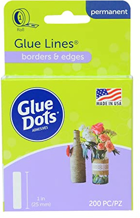 Glue Dots Dubbelsidig självhäftande remsor, rulle med 200 remsor, permanent, 25 mm lång, mångsidig användning, gör-det-själv-pyssel med barn, presenter förpackning och mycket mer