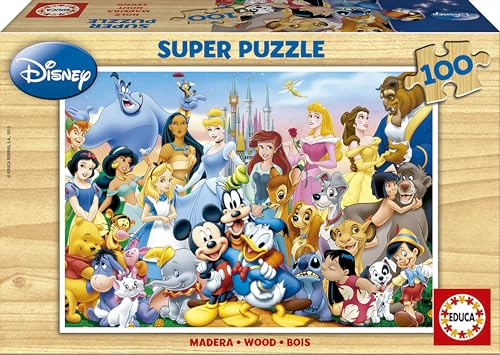 Educa - Holzpuzzle Disney Welt | 100 Teile Holzpuzzle | Disney Figuren, Holzpuzzle Kinderpuzzle | ab 6 Jahren (12002)