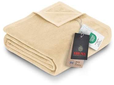 Ibena Porto Decke 150x200 cm – Baumwollmix weich, warm & waschbar, Kuscheldecke creme einfarbig