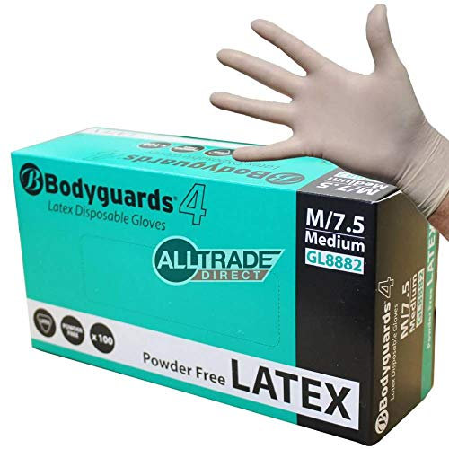 Bodyguard GL8882 Powder Free Disposable Latex Glove, M Size, White, Pack of 100