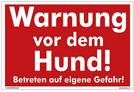 Kleberio® Warn Schild - Warnung vor dem Hund! Betreten auf eigene Gefahr - 30 x 20 cm ohne Bohrlöcher