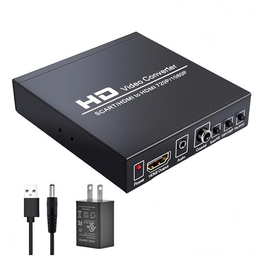 Scart/ Hdmi to Hdmi Video Converter Box 1080p Scaler 3.5mm & Coaxial Audio Out