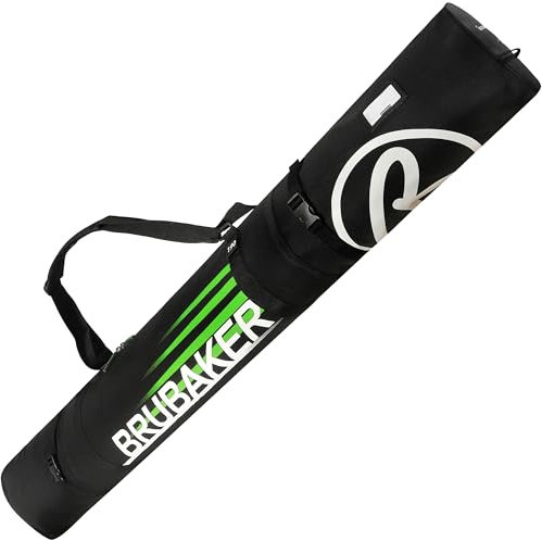 BRUBAKER Skitasche Carver Champion Schwarz Grün - Gepolsterter Skisack für 1 Paar Ski und Stöcke - Reißfester Ski Bag 190 x 34 x 34 cm