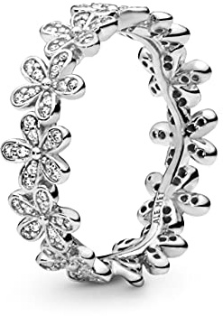 PANDORA 190934CZ Damen-Ring aus 925er Silber mit Blumenstreifen, mit weißen Zirkonia, Zirkonia, Oxyde de Zirconium