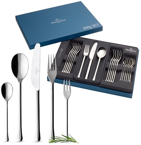 Villeroy & Boch - Udine Besteckset 30-teilig Silber, Spülmaschinenfest, Besteck Set für 6 Personen, Besteckset Platin, Besteck, Edelstahl