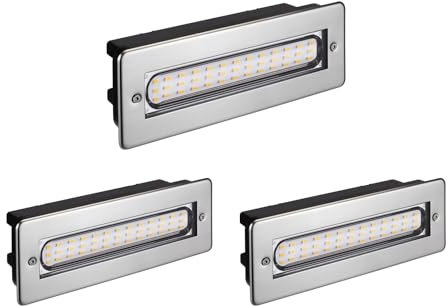 ledscom.de 3 LED luce scale/apparecchio da incasso per interni ed esterni, angolare, acciaio inox, 198 x 61 mm, 2,2 W, 248lm, bianco caldo