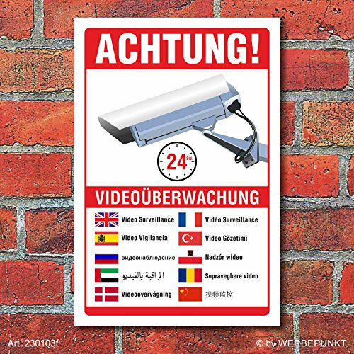 Schild Videoüberwachung 10 Sprachen 600 x 400 mm