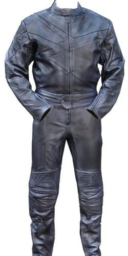 PERRINI 2pc Motorcycle Riding Racing Track Suit w/padding All Leather Drag Suit Black