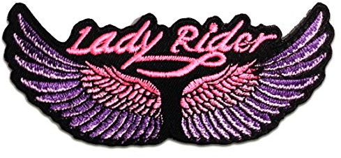 Catch the Patch Lady Rider Aufnäher zum Aufbügeln 11 x 5 cm Bügelbild für Erwachsene mit Biker Kutte Heavy Metal Rocker, Bügelpatch Patches Bügelflicken Geschenk