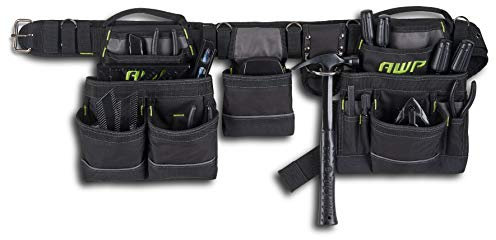 AWP Carpenter Tool Rig with Carry Handles, Premium Tool Belt, Air-Mesh Padded Belt Fits Waists Up to 50 Inches