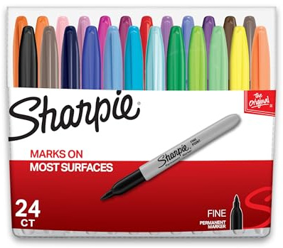 Sharpie Permanent Markers, Fine Point, Assorted Colors, 24 Count - Arts & Crafts, Office Supplies