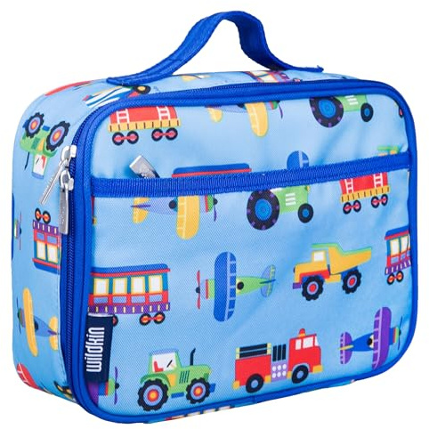 Wildkin Kids Insulated Lunch Box – Durable and Reusable for School & Travel - Trains, Planes, and Trucks