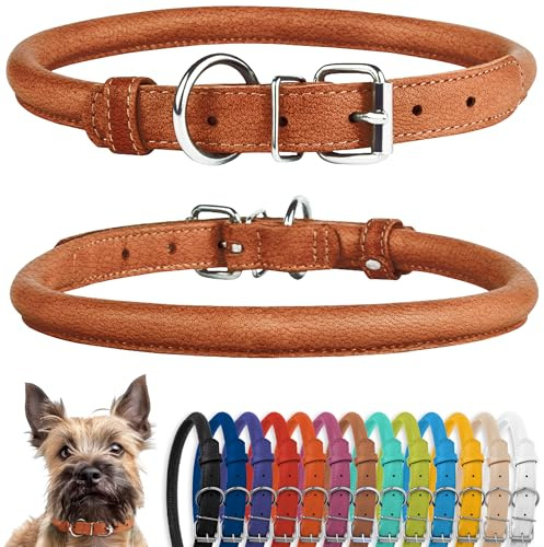CollarDirect Rundes Leder Hundehalsband, weich gepolstert gerollt, handgefertigtes Echtleder Halsband für Hund Welpe Katze Klein Groß Schwarz Rosa Rot Lila Blau