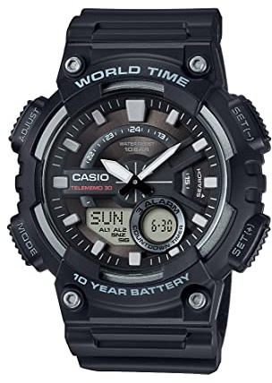 Casio Men's AEQ110W-1AV Analog and Digital Quartz Black Watch, Black/Black, 47 mm., Quartz Watch