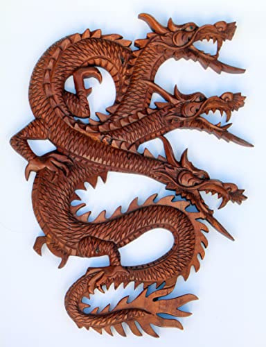 NEU 3 Kopf - Drache Relief Holz Dragon Drachen Feng Shui Rel19