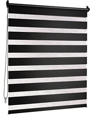 Victoria M. Doppelrollo Klemmfix ohne Bohren, 95 x 150 cm (BxH) Schwarz, Rollo Fensterrollo lichtdurchlässig & verdunkelnd，Duo-Rollo Klemmmontage Zebrarollo für Fenster & Türen