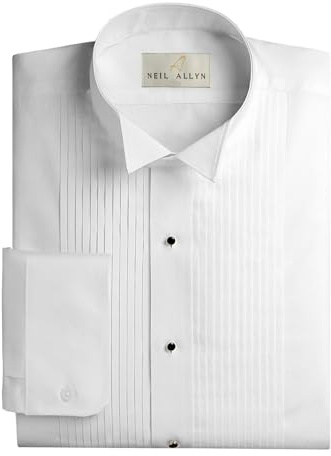 NEIL ALLYN Men's Slim FIT Wing Collar 1/4 Pleats Tuxedo Shirt-L-34-35 White