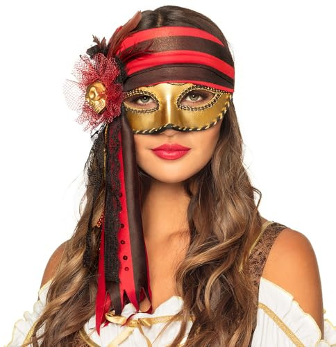 Boland 00285 – Venise Masque Pirate femme, rouge, Doré