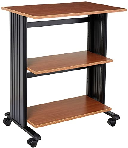 Safco Muv Adjustable Printer Stand, Medium Oak, Swivel Wheels, Two Adjustable Shelves, Medium Oak and Black, 1881MO