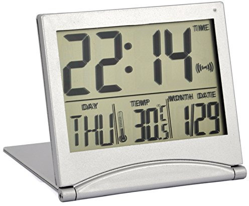 TRIXES Silberner Wecker mit digitaler LCD-Anzeige, Temperatur und Weckfunktion