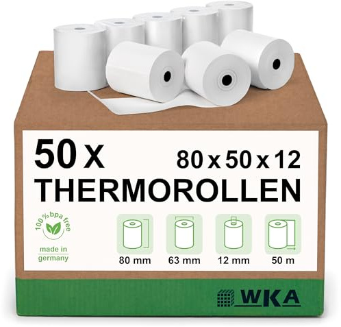 50 Thermorollen 80mm x 50m x 12mm für TEC TRST-56 TRST-53, Bonrollen, Kassenrollen, Thermo-Bonrollen