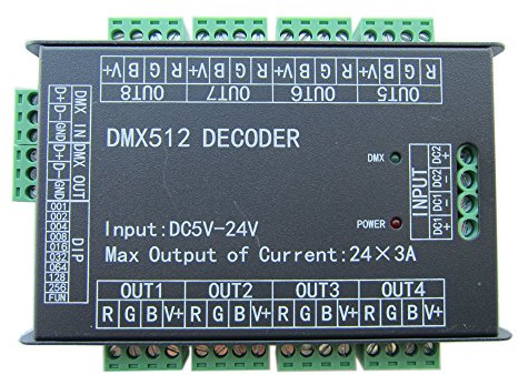 High Power 24 Channel RGB 3A/CH DMX512 Controller Led Decoder Dimmer 500Hz Flicker Free Smoother Dimming DMX Signal Indicator Flashes Function DC 5V-24V