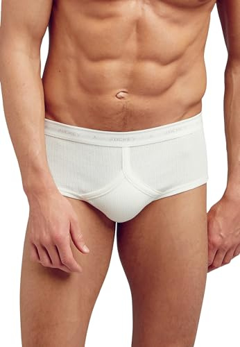 Jockey Men's Classic Cotton Rib Y-Front Sport Brief, White, XL