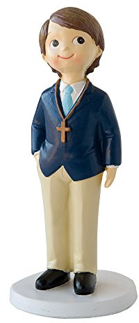 Mopec Tortenfigur zur Kommunion, Junge mit Rosenkranz und Amerikaner, blau, 1 Stück, Polyresin, 7,80 x 7,80 x 16,00 cm, Jungen