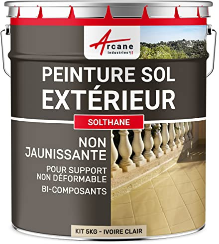 Peinture Béton Extérieur et Ciment, Sols et Murs 5 kg Ivoire Clair | Peinture Pu Extérieure, Adhère sur Béton, Ciment, Carrelage et Bois, Résiste à l'Abrasion, Aspect Mat - Arcane Industries
