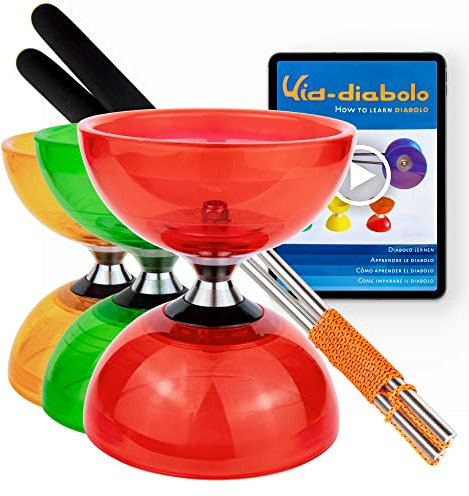 Juggle Dream Cyclone Quartz Diabolo Jonglierset – Freiläufer mit Kugellager Profi-Diabolo inkl. Aluminiumstäbe, Online-Lernvideo – Jonglierspielzeug (Rot)