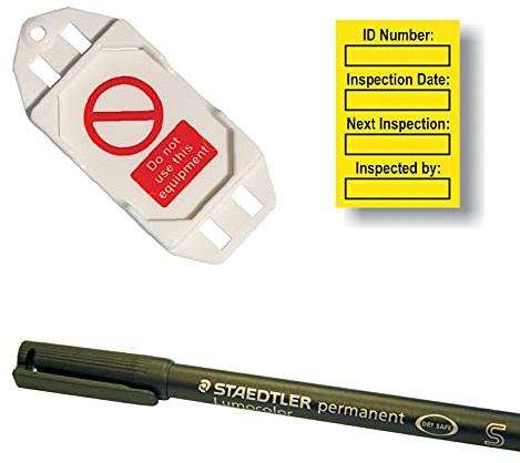 Harness Inspection Tagging Kit Yellow - 20 Tag Holders, 40 Inserts & 1 Marker Pen - PPE Safety Harness Inspection System for Work at Height Equipment Management & Compliance
