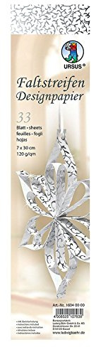 Ursus 16040000 - Faltstreifen Designpapier Apart Klassik, weiß/Silber, 33 Blatt, ca. 7 x 30 cm, 120 g/qm, durchgefärbt, Vorderseite mit Perleffekt, folienveredelt, inklusive Bastelanleitung
