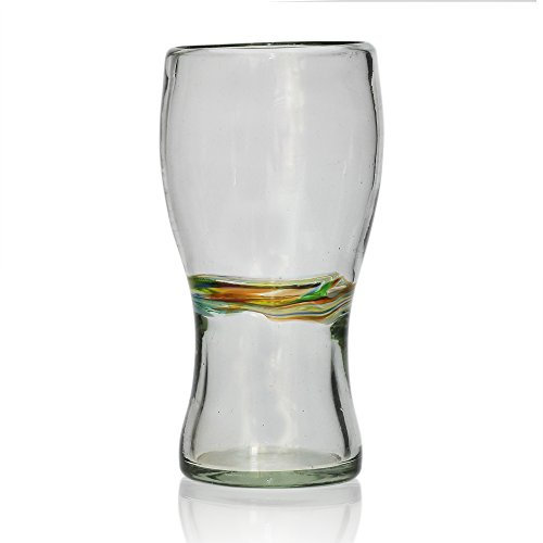 Tumia LAC Pint Shaped Glass (450 ml), Multi-Stripe, Hand Blown from Recycled Glass - fair Trade and Handmade in Mexico