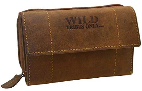 flevado Portemonnaie Damen Wildleder oder Glatt Leder Geldbörse in vielen Farben RFID Schutz (Braun Tan)