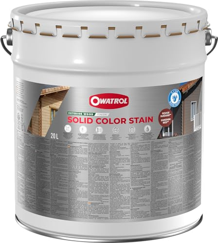 OWATROL Solid Color Stain, Wetterschutzfarbe, Acryl-Decklack, dauerhaft deckender Anstrich (Schwedenrot, 20 Liter)