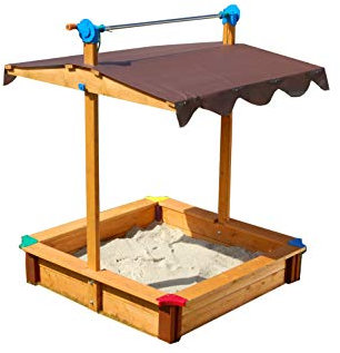 GASPO Sandkasten mit Abdeckung Felix, L 100 x B 100 x H 120 cm, Sandkiste mit absenkbarem Dach, einfaches Bausatzsystem, aus massivem Holz, Made in Austria, TÜV-geprüft