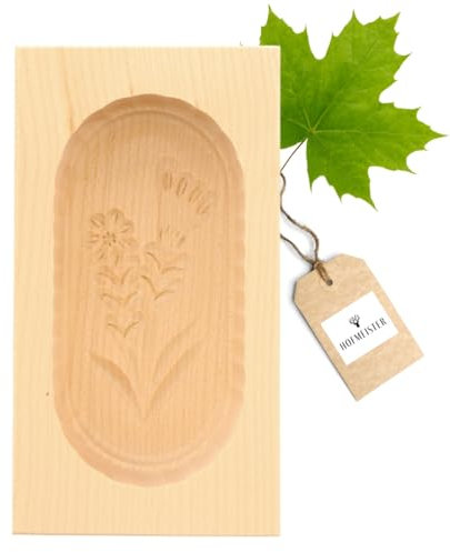 HOFMEISTER® molde de mantequilla, para 125 g de mantequilla, 14 cm, genciana, hecho a mano en Alemania, molde de mantequilla para decorar, forma de dintel cuadrado, madera de arce local