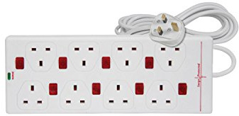 Mercury | 8 Gang UK Mains Extension Cable with Surge Protection & Individual Neon ON/OFF Switches | 2 Metre Cable
