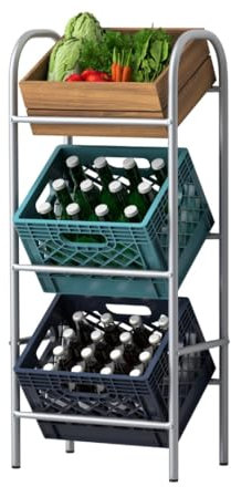 axentia Getränkekistenregal für 3 Kästen, Regal aus Metall, Boxen-Regal zur platzsparenden Kastenhalterung, Kistenregal flexibel erweiterbar, grau