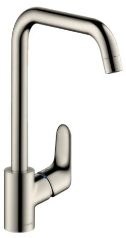 hansgrohe Focus Küchenarmatur (Wasserhahn Küche ohne Schlauchbox, 110°, 150°, 360° schwenkbar, hoher Auslauf 260mm) Edelstahl Finish