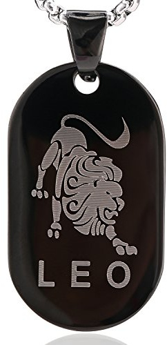DonDon Collar 52 cm con Colgante Zodiaco Leo de Acero Inoxidable de Color Negro-Plata en Bolsa de Terciopelo Unisex